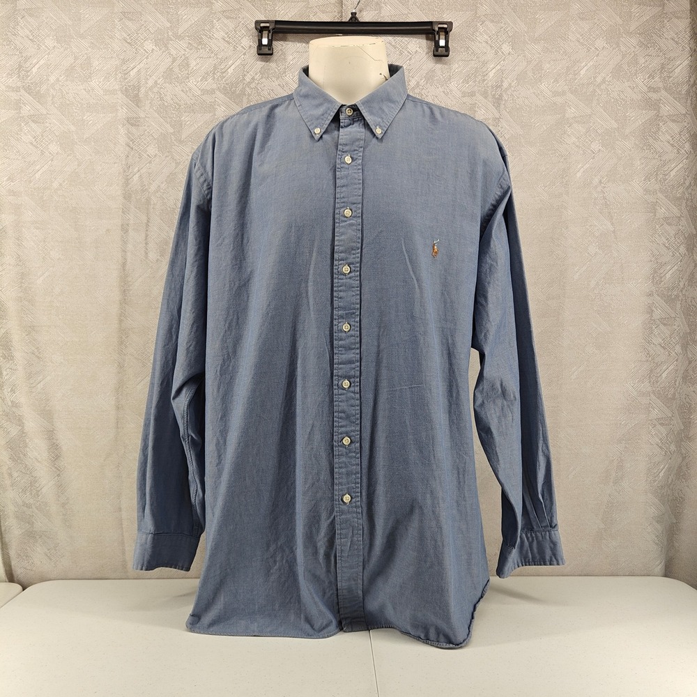 Ralph Lauren Button Down Shirt Men 3XLT Blue Oxford Classic Fit Long Sleeve Prep